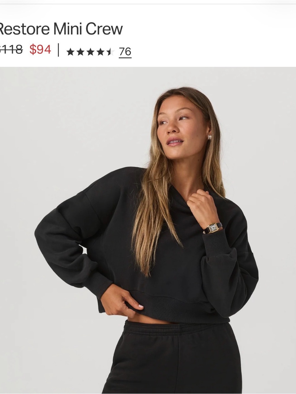 Vuori Black Cropped Restore Crew Sweatshirt